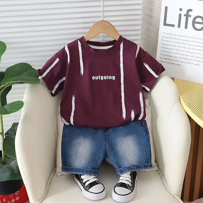 Hot Sale Baby Boys Clothes Children Cotton Printe Causal T Shirts Denim Shorts 2Pcs/set Infant Kids Toddler Tracksuits 0-5 Years