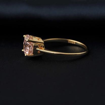 1.5ct 5A Octagon Rose Cut Cubic Zirconia Morganite Pink Solitaire Ring 18K Yellow Gold Plating 925 Sterling Silver