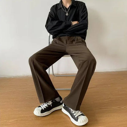 Brown Black Suit Pants Men Fashion Social Mens Dress Pants Korean Loose Straight Wide Leg Pants Mens Office Formal Trousers