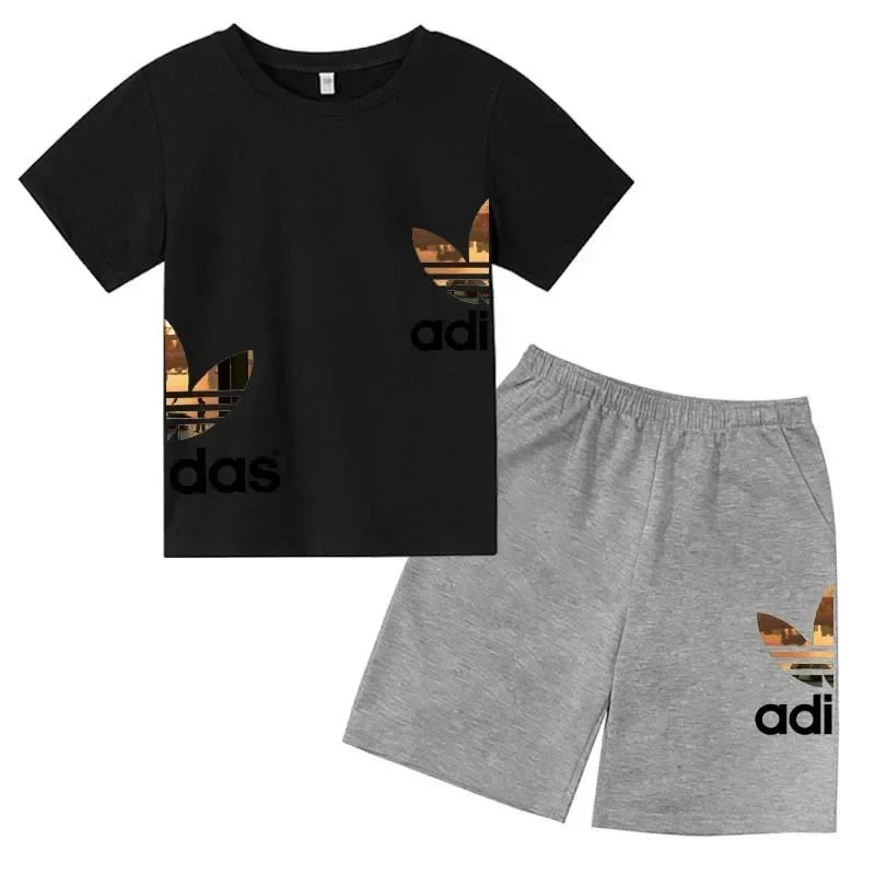 Kids Summer Leisure Letter 2pcs O-neck Short Sleeve T-shirts+Pants Suits 3-13 Years Boys Girls Casual Outfits Children Clothes