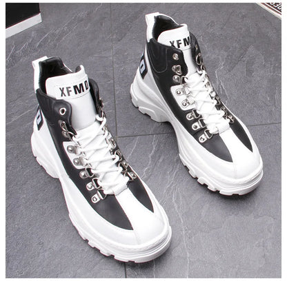 White High Top Board Boots for Men Thick Soled Men Boots with Elevated Height Inside Outdoor Casual Versatile High-top Shoes