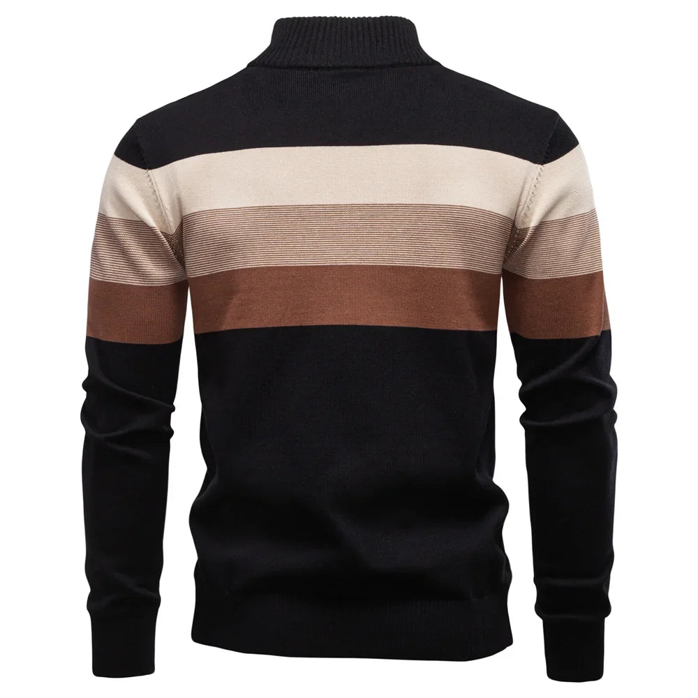 Men's Cotton Mock Neck Stand Collar Sweaters Quarter Zipper Pullover Autumn Winter Warm Social Casual Sweater for Men