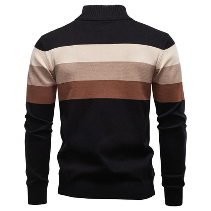 Men's Cotton Mock Neck Stand Collar Sweaters Quarter Zipper Pullover Autumn Winter Warm Social Casual Sweater for Men
