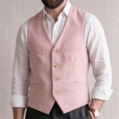 Men Vest Gray Solid Single Button V Neck Waistcoat For Wedding Banquet Business Party Office Work Casual Daily Men Suit Vest