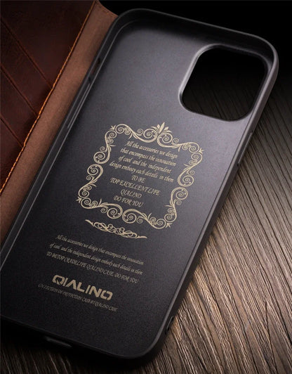 Luxury Thin Case for iPhone15 14 13 12 11 Pro Max Mini Genuine Leather Fashion Cover for XR XS Max 7 8 14 Plus Card Slot