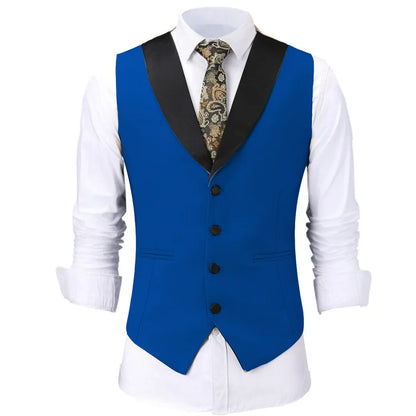 Men Vest White Single Button With Black Lapel Waistcoat For Wedding Birthday Banquet Party Business Work Daily Men Suit Vest