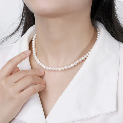Handpicked 925 Sterling Silver Choker Necklace with 6-7mm Handmade Cultured Freashwater Pearl Chain for Women GPN25