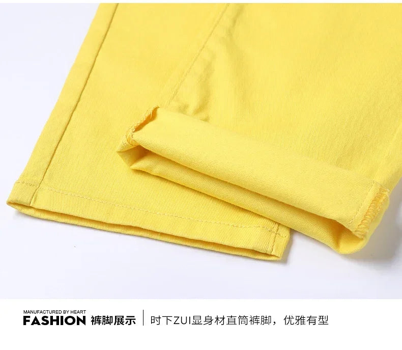 5 Colors Men's Colorful Denim Stretch Stretch Jeans Elastic Yellow Pink Red Slim Male Clothing Simple Business Denim Trousers