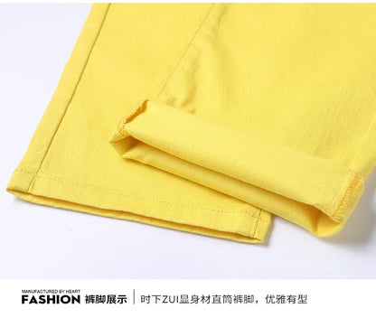 5 Colors Men's Colorful Denim Stretch Stretch Jeans Elastic Yellow Pink Red Slim Male Clothing Simple Business Denim Trousers