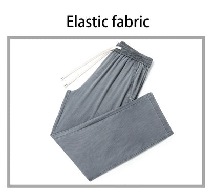 Summer Soft Lyocell Fabric Men's Jeans Thin Loose Straight Pants Drawstring Elastic Waist Korea Casual Trousers Plus Size M-5XL