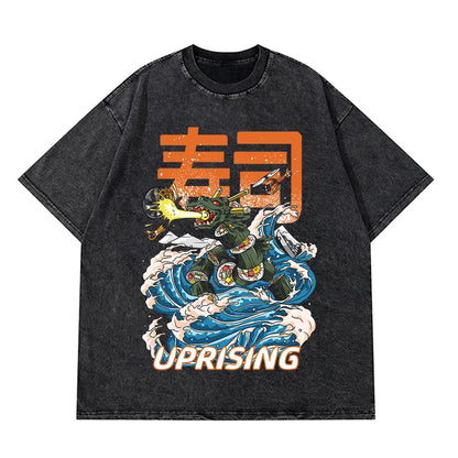 Anime Pain Printed T Shirt Men Retro Washed 100% Cotton Tops Tees Harajuku Tshirt 2023 Streetwear Hip Hop Male T-shirts