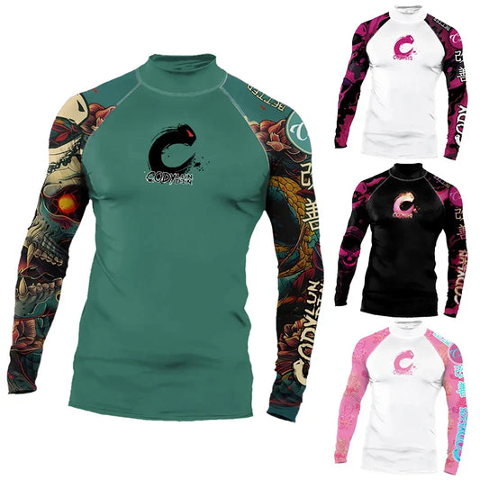 News Beach Climbing Men's Surf Rash Guard Long Sleeve UPF 50+ Sun Protection Quick Dry Swim Shirt High Neck Compression T Shirt