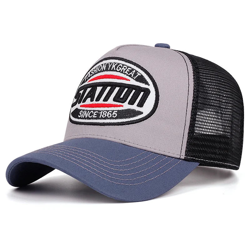 High Quality Unisex Baseball Cap for Classic STATION Letter Pattern Mesh Cap Men Women Breathable Streetwear Summer Trucker Hat