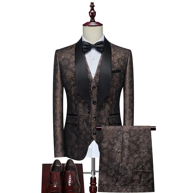 New Tuxedo 3 Piece Suit, Men's Groom's Suit, Top + Vest + Pants