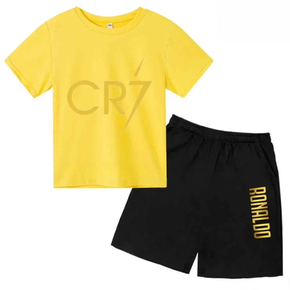 Summer CR7 Printed Short Sleeve Children Set Casual Fashion Tops and Shorts 2pcs Set Kid Boys Girls Sports Tshirts Set Outfits