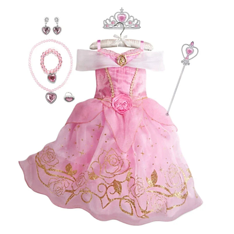 Disney Cinderella Cosplay Costume Kids Clothes for Girls Sequins Princess Dress with Floral Bow Birthday Party Ball Gown