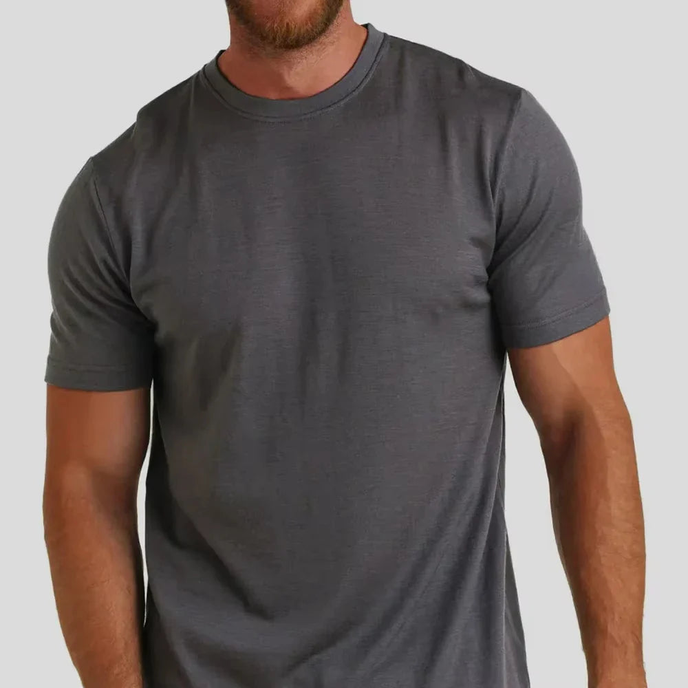 Men's 100% Superfine Merino Wool T-Shirt Base Layer Wicking Breathable Quick Dry Anti-Odor No-itch Comfortable Fit Size