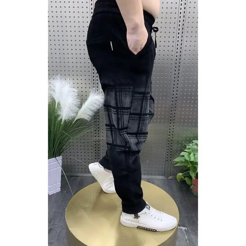 Plaid Jeans Men's New Gradual Change Tied Feet Harlan Pants Spring Autumn Baggy Jeans Wear Pants Loose Casual Trousers Man Pants