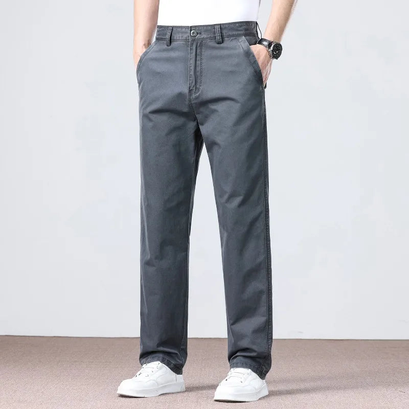 100% Cotton Straight Casual Pants Men's New Cargo Pocket Fashion Brand Comfortable High Quality Business Male Pants