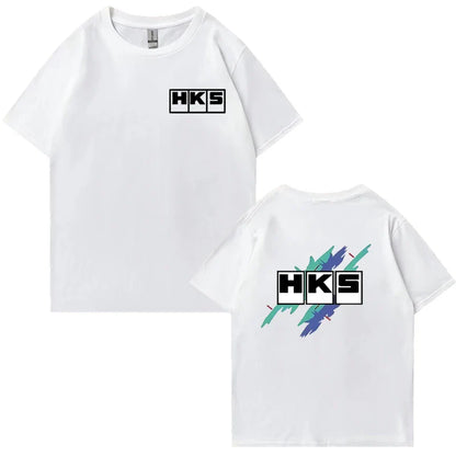 Japanese JDM Improved HKS Endless Car Graphic short sleeve t-shirts Cotton Men Women Oversized Tee shirt Double Sided Unisex Top