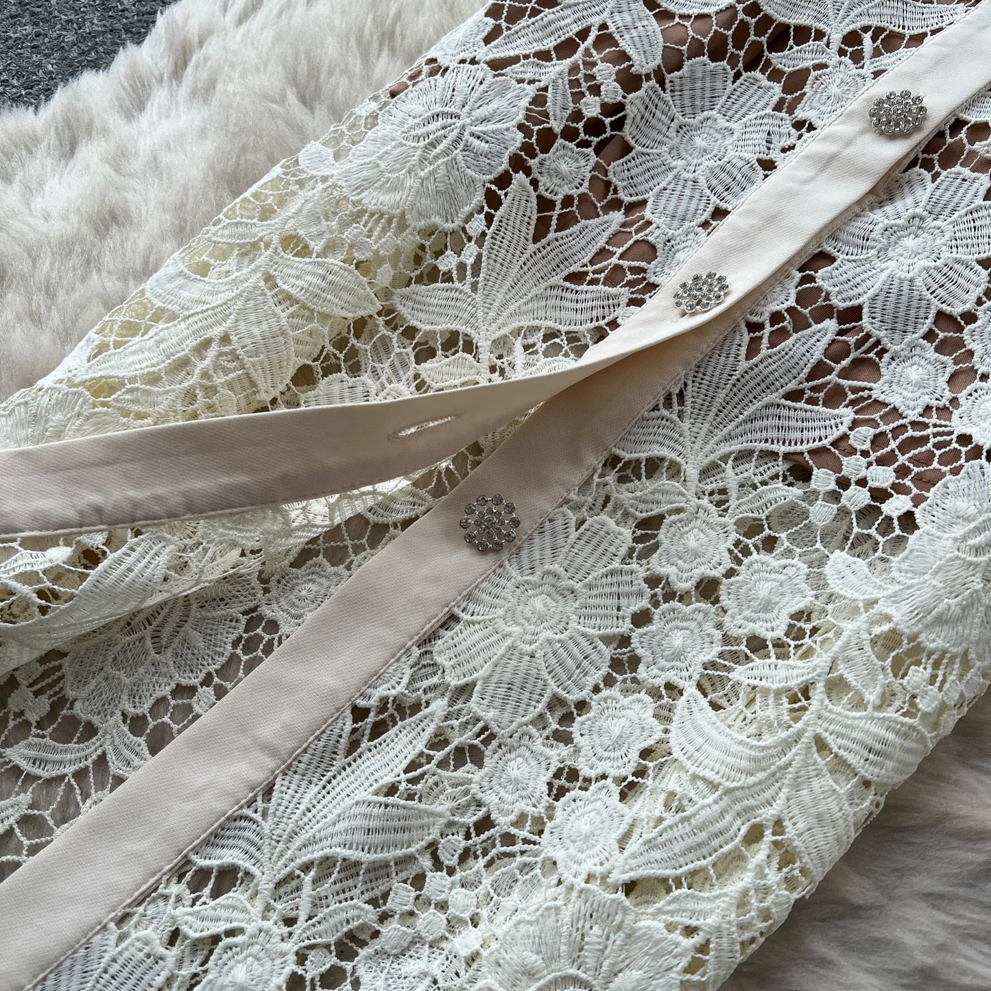 Classy Vintage Flower Lace Dress Office Lady Hollow Out Sashes Short Sleeve Bodycon French Senior Straight Long Dress