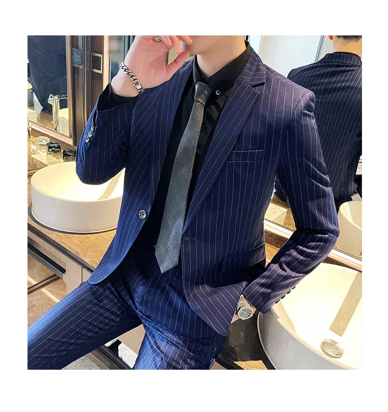2023 Men's High-End Boutique Suit And Trousers Set British Wedding Party Fashion Business Casual Trendy Two-Piece Ensemble