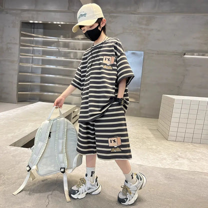 Stripe Sport Two-Piece Set Children Sets Shorts for Boy Children's Clothing From 3 To 4 Boys Outfit Cartoon Fashion Clothes Kids