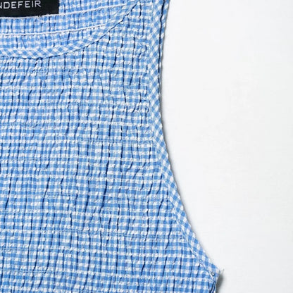 Dress for Women Fashion Summer New Plaid Fold Sleeveless O-neck Midi Vest Dresses French Chic Female Evening Clothing