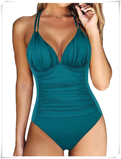 Ruched Wrinkled One Piece Swimsuit Women Swimwear Female Monokini Backless Swimsuits 2025 Bathing Suit Swim Beach Wear Bodysuit