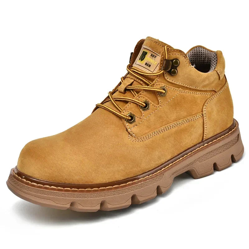 Men Genuine Leather Boots Men's English Style Thick Bottomed Work Clothes Shoes Winter Outdoor Mid Top Men's Boots