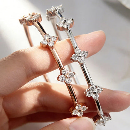 Certified 2.5mm Round Flower Moissanite Bangle for Women Original Pure 925 Sterling Silver Bracelet Luxury Female Jewelry