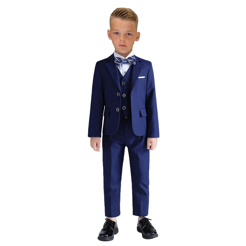 Fast Delivery Elegant Homecoming Boy Suit Set 4pcs Classic Flower Boy Suit Formal Party Boy Dress Jacket Vest Pants Bowtie