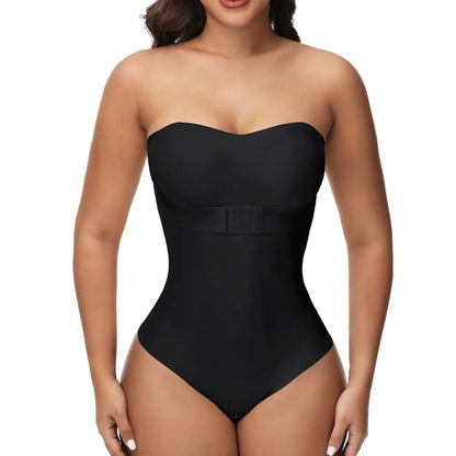 Strapless Bodysuit Off Shoulder Bustier Tube Top Women Front Closure Tummy Control Shapewear Removable Padded Underwear S-4XL