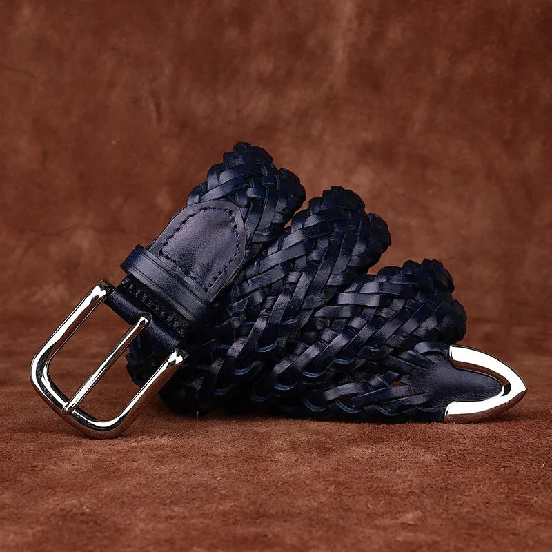 3.5CM Cowhide High Quality Genuine Leather Belts for Men Women Hand Woven Belt Strap Male Pin Buckle Jeans Cowboy Cintos Luxury