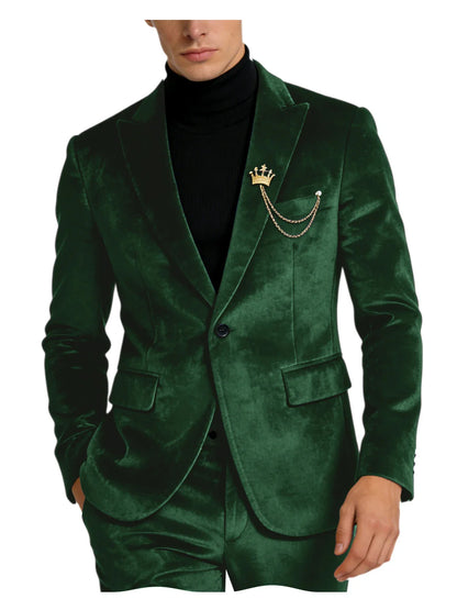Men's Teal Velvet Blazer 1 Button Single Breasted Slim Fit Formal Wedding Party Suit Jacket