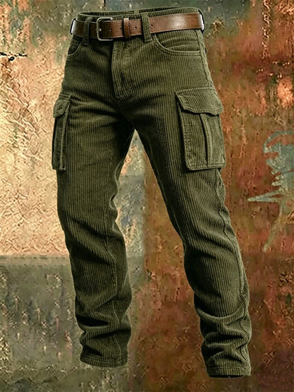 2025 Spring Summer Stylish Straight Cargo Pants Men Casual Texture Corduroy Trousers For Men Daily Leisure Loose Pant Streetwear