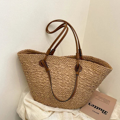 Summer Wicker Woven Basket Bags Rattan Women Handbags Handmade Summer Beach Straw Tote Bag Designer Shoulder Bag Khaki
