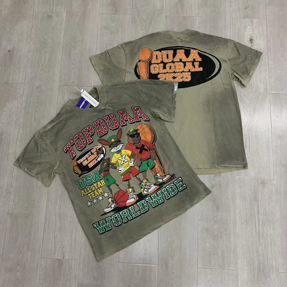Car Letter Rhinestone Washed Cotton Short Sleeve Tshirts for Men and Women Harajuku Hip Hop Loose Shinning Diamond Tees Oversize