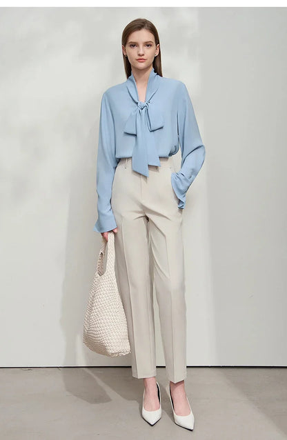 Minimalist Women's Premium Chiffon Blouse 2025 Autumn New Elegant French Luxury Commuter Basic Loose Shirt Tops 12541048