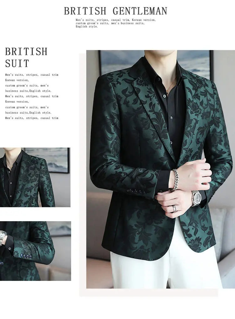 2025 Spring Luxury High-end Jacquard Men's Suit Coats British Style Men Slim Fit Casual Groom Wedding Dress Party Suit Blazers