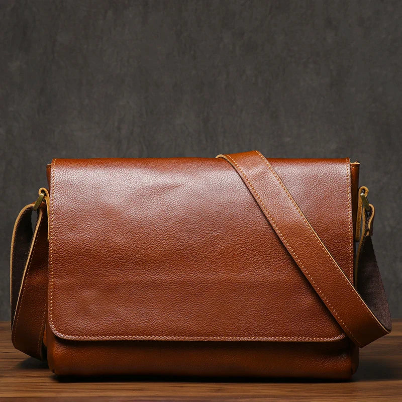 Men's High Quality Genuine Leather Shoulder Bag Vintage Flap Crazy Horse Cowhide Messenger Bag Daily Casual Crossbody Bags
