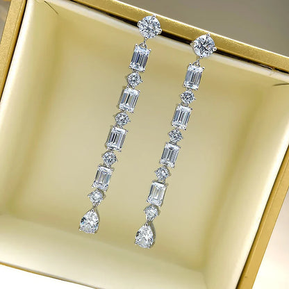 Pear/Emerald/Round Cut Full Moissanite/high Carbon Diamond Drop Earrings 100% 925 Sterling Silver Long Tassel Earrings for Women