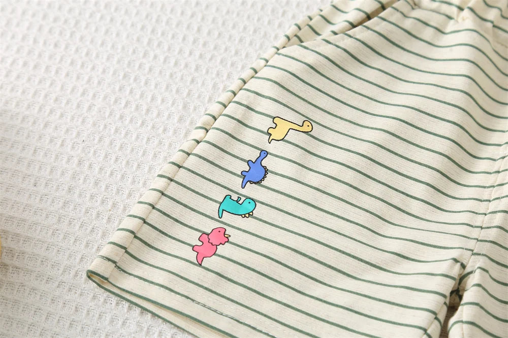 New Summer Baby Boy Clothes Set Toddler Boys Striped Cartoon T-shirt Short Pant 2-Piece Casual Infant Children's Clothing Outfit