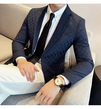 2025 Spring Plaid Blazers Coats 6 Color Fashion Luxury Business Slim Fit Social Suit Jacket Formal Wedding Prom Tuxedo 5XL-M