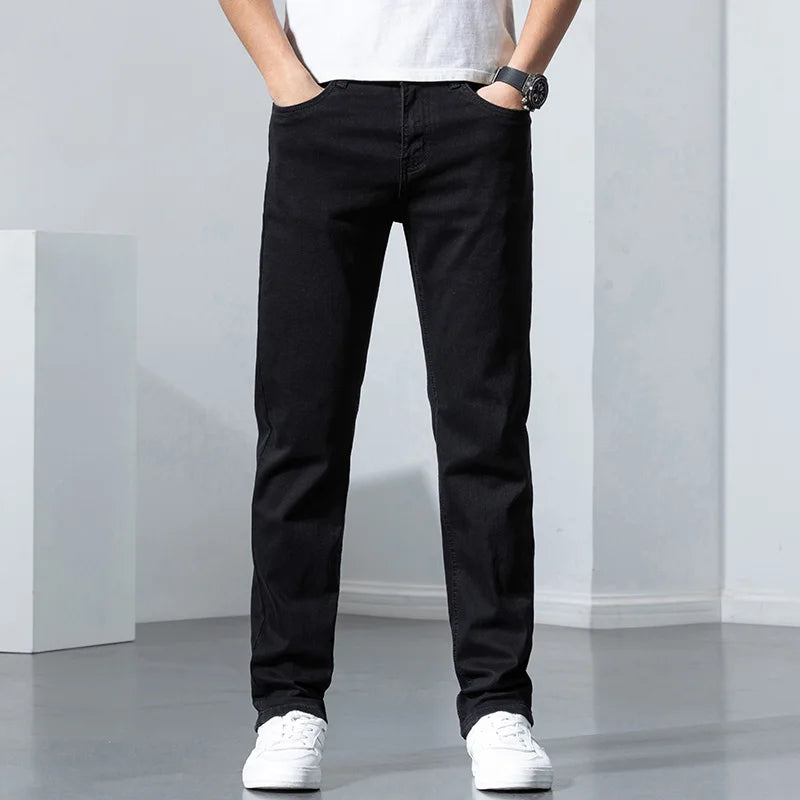 2026 Classic Men Straight Jeans Homme Pantalon Streetwear Soft Black Blue Masculino Denim Mans Pants