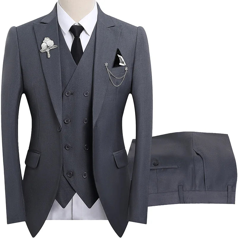 2026 men's dark green three piece suit, (Chinese size) slim fit jacket with vest and pants, wedding party set.