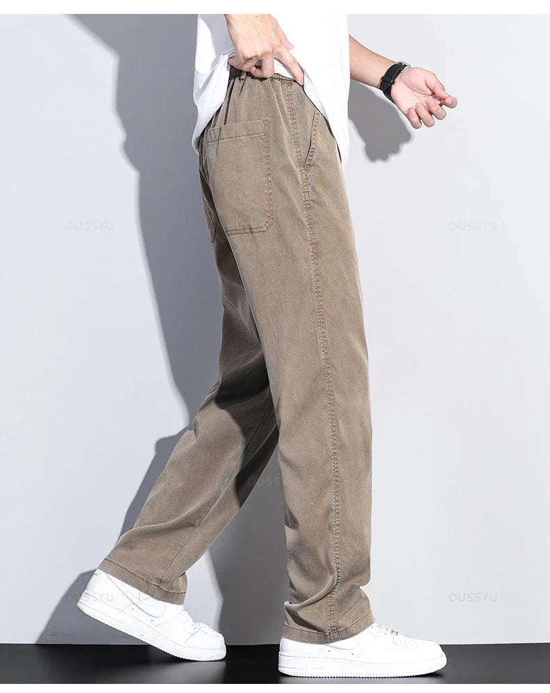 Brand Clothing Summer New Soft Lyocell Fabric Jeans Men Blue Elastic Waist Loose Straight Thin Denim Trousers Male Plus Size 5XL