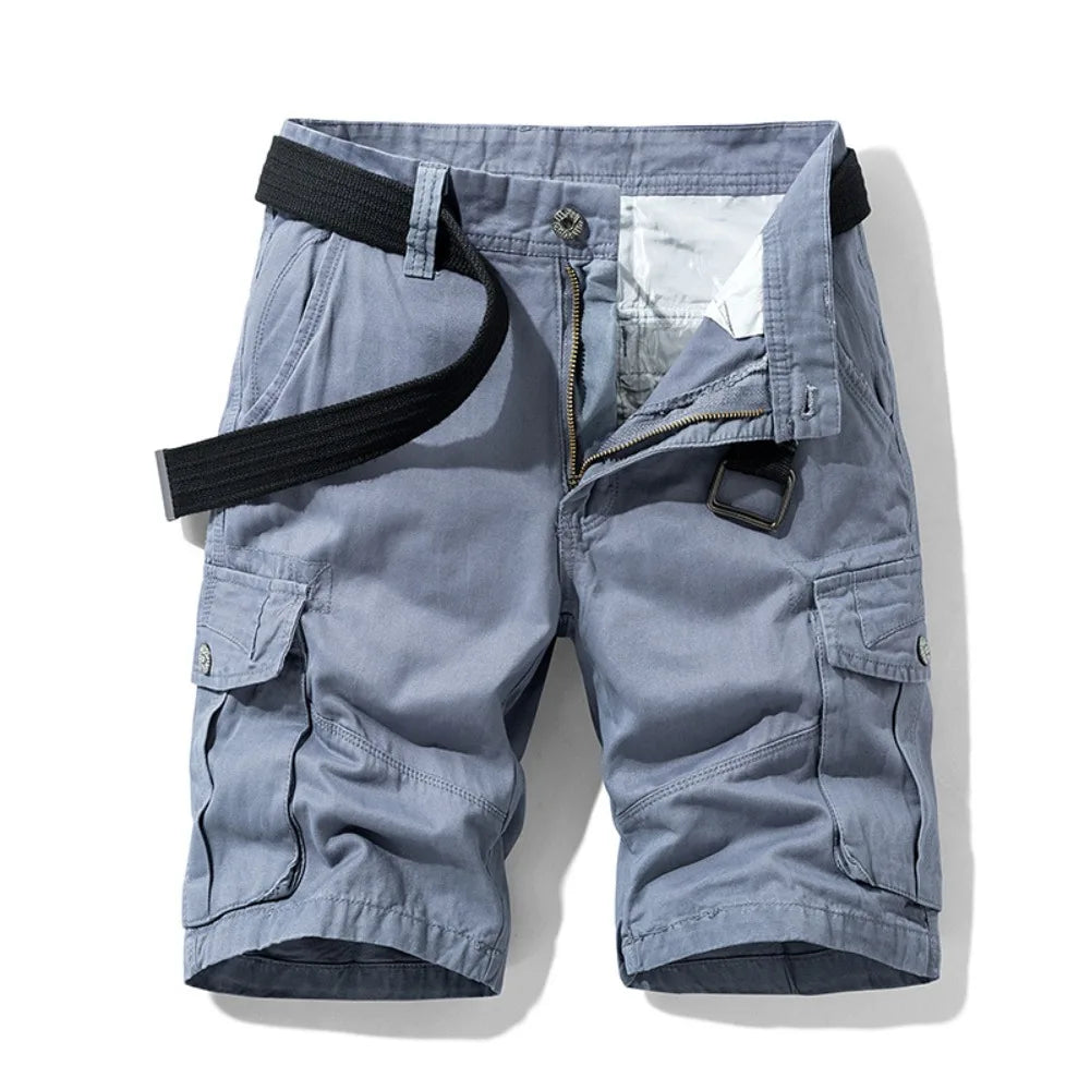 Summer Cargo Shorts Men's Pure Cotton Vintage Washed Multi Pocket Casual Straight Leg Trendy Knee Length Pants Streetwear