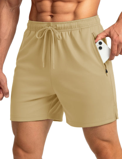 Men's Athletic Running Shorts Mesh Quick Dry Lightweight 5 inches Drawstring Gym Workout Shorts with Zipper Pockets