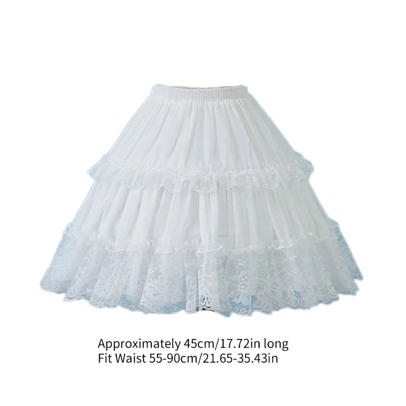 Womens Elastic Waist 2 Hoop Petticoat Ruffle Lace Short Half Slip Underskirt